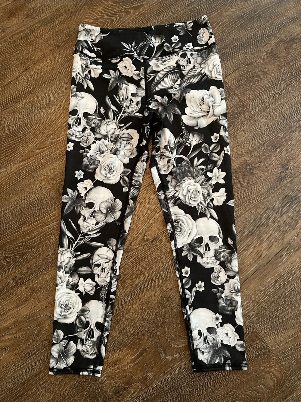 Evolution and Creation Black and White Skull Floral Leggings